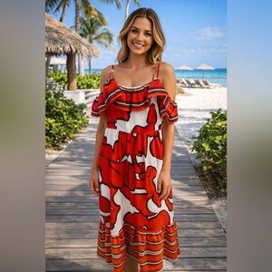 Nine West Cold Shoulder Maxi Dress in Red Oleander